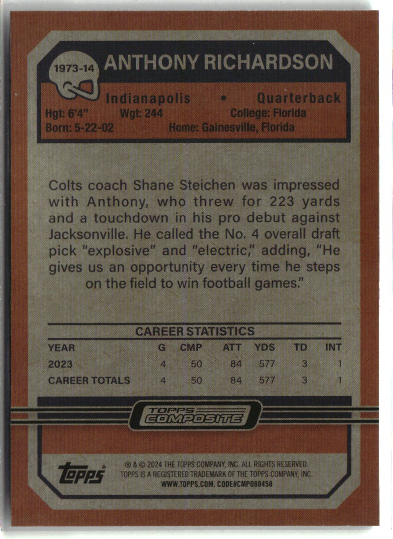 Anthony Richardson 2023 Topps Composite 1973 Topps Football #1973-14