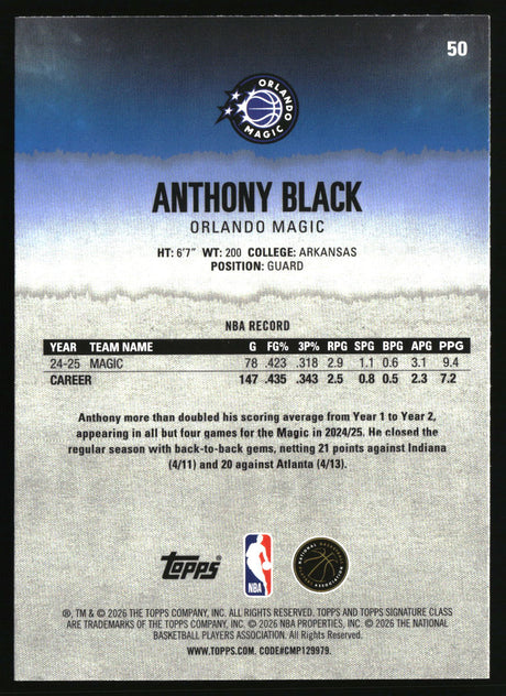 Anthony Black 2025-26 Topps Signature Class #50