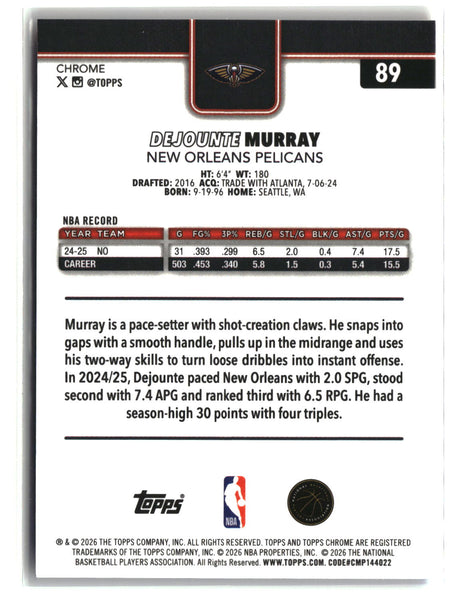 Dejounte Murray 2025-26 Topps Chrome Update Red White and Blue Refractor #89