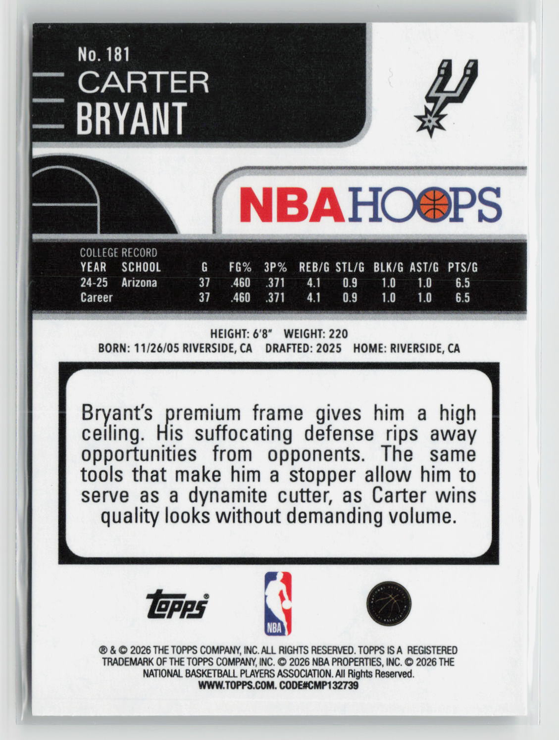 Carter Bryant 2025-26 Hoops Rainbow #181