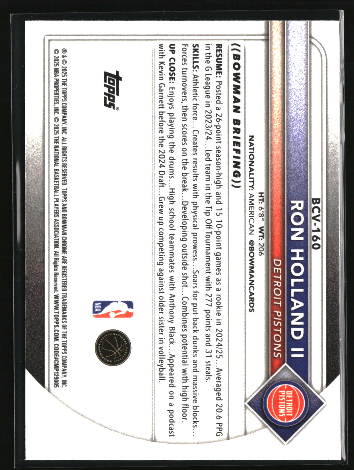 Ron Holland II 2025-26 Bowman Chrome Reptilian Refractor #BCV-160