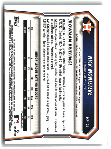 Nick Monistere 2026 Bowman Chrome Prospects #BCP-103