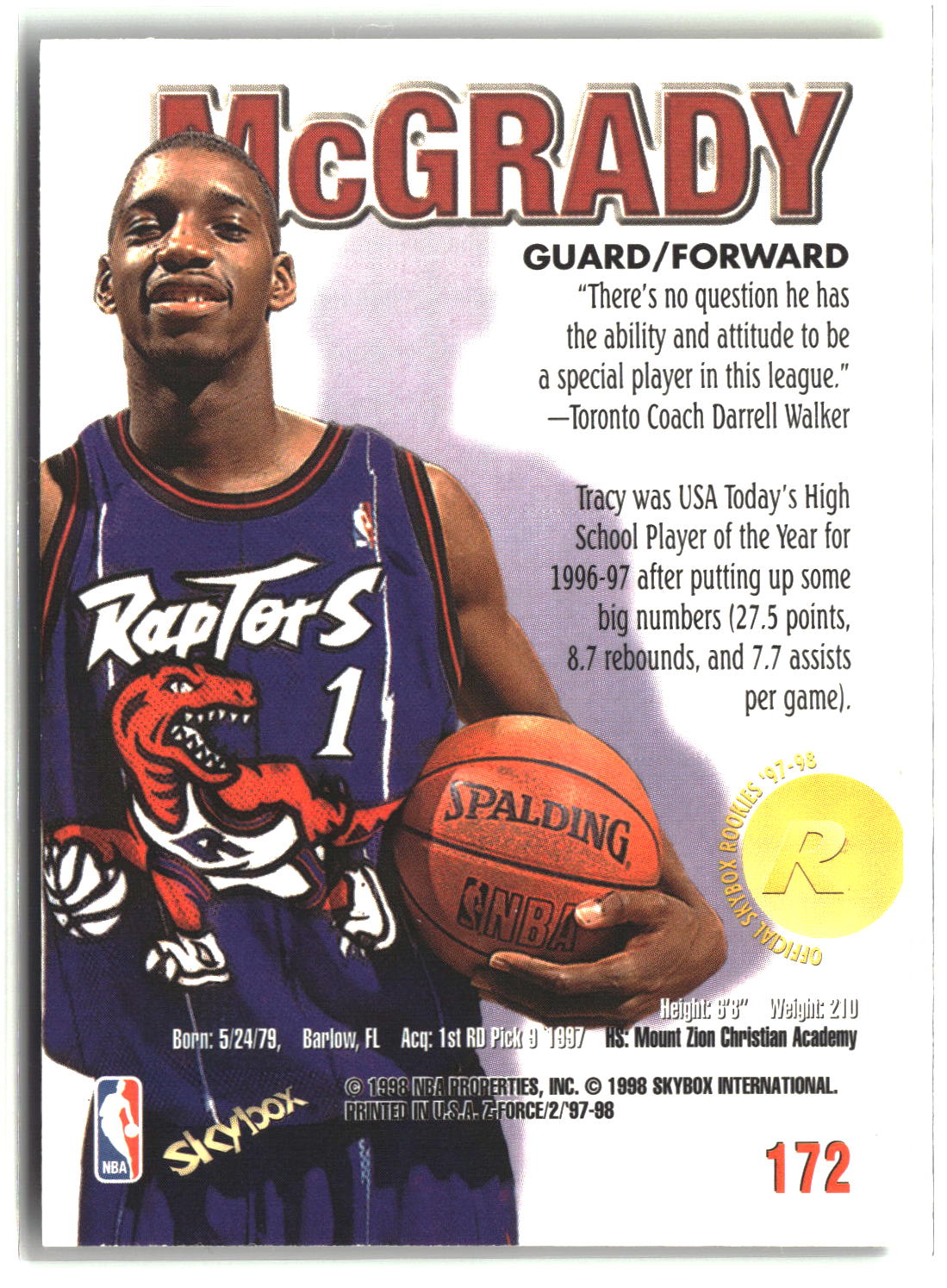 Tracy McGrady 1997-98 SkyBox Z-Force #172b