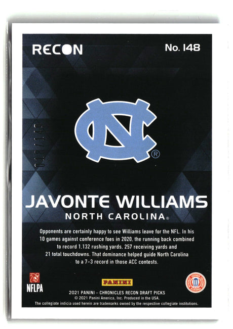 Javonte Williams 2021 Panini Chronicles Draft Picks Red #148 #/149