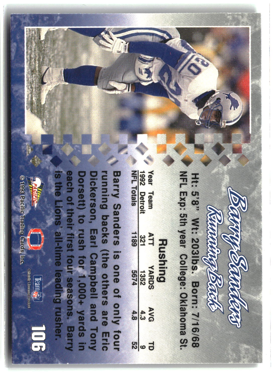 Barry Sanders 1993 Pacific #106