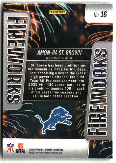 Amon-Ra St. Brown 2025 Panini Prizm Fireworks #16