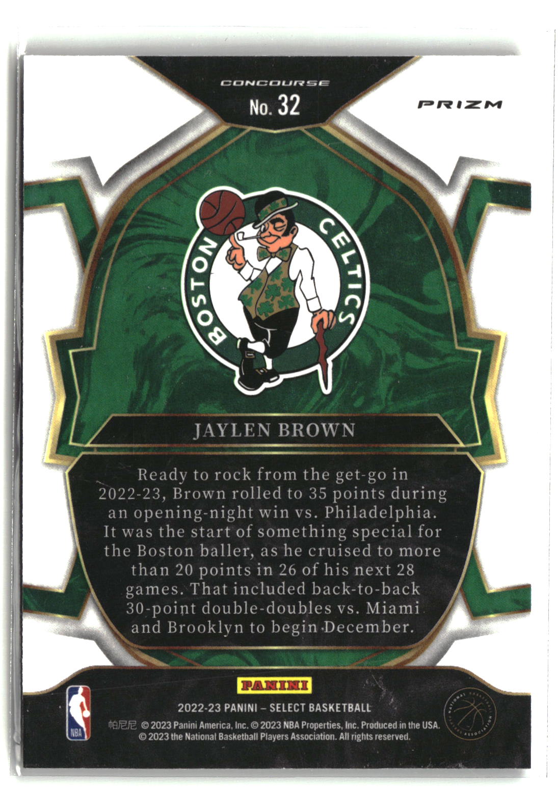 Jaylen Brown 2022-23 Panini Select Tri-Color Prizms #32