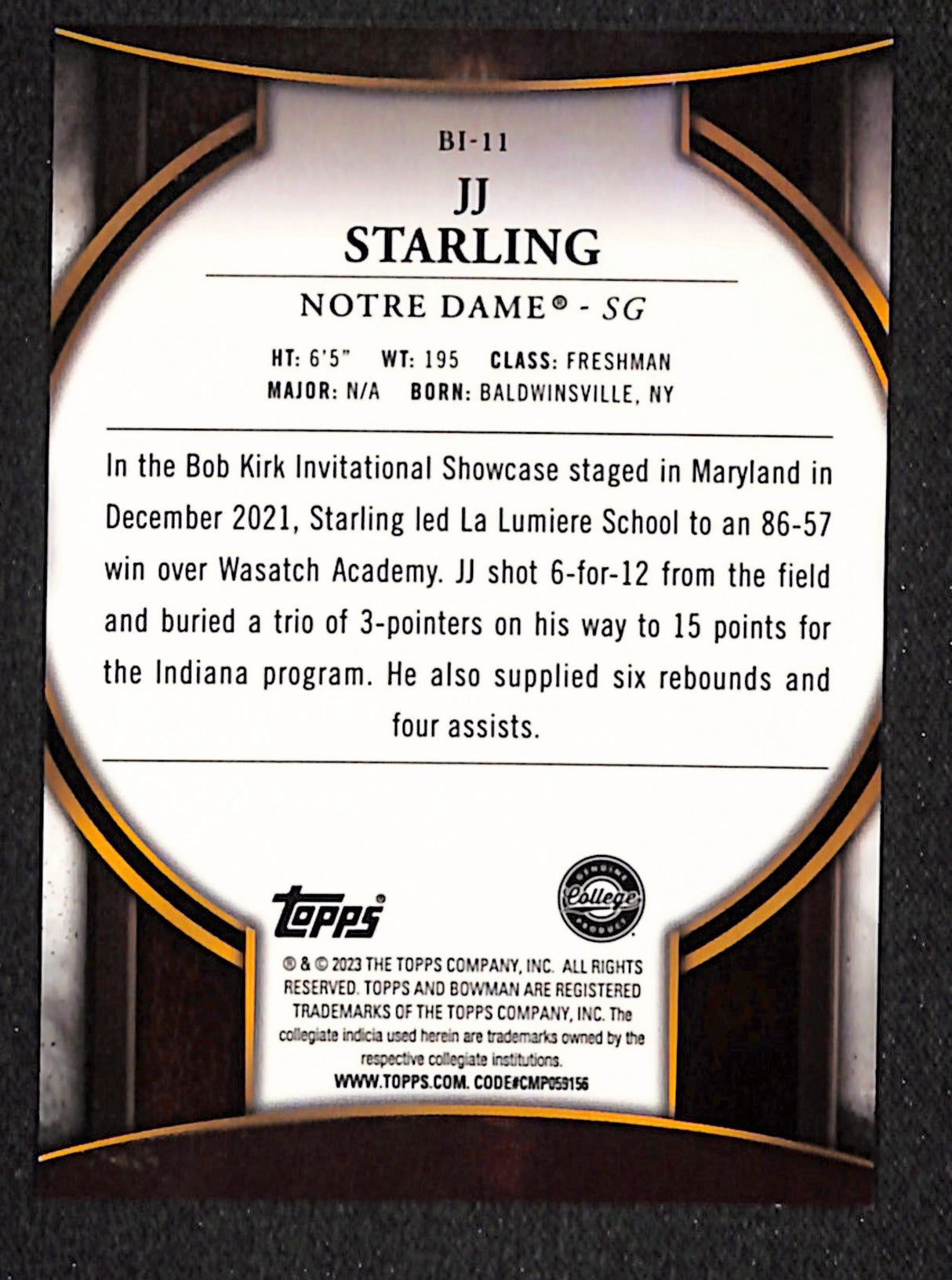 JJ Starling 2022-23 Bowman University Chrome Bowman Invicta #BI-11