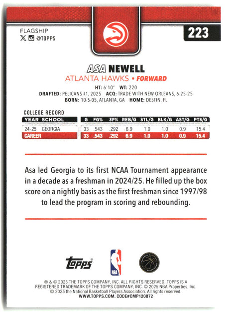 Asa Newell 2025-26 Topps #223