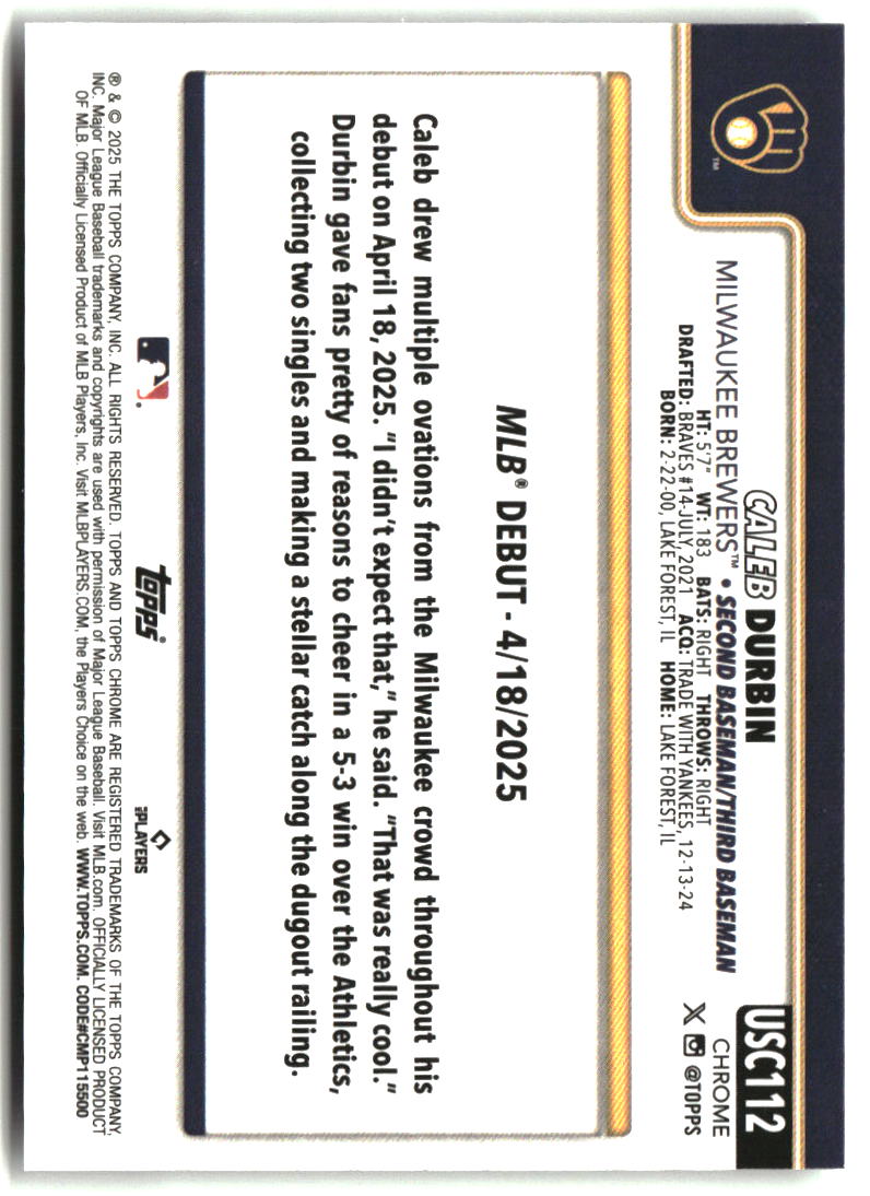 Caleb Durbin 2025 Topps Chrome Update #USC112