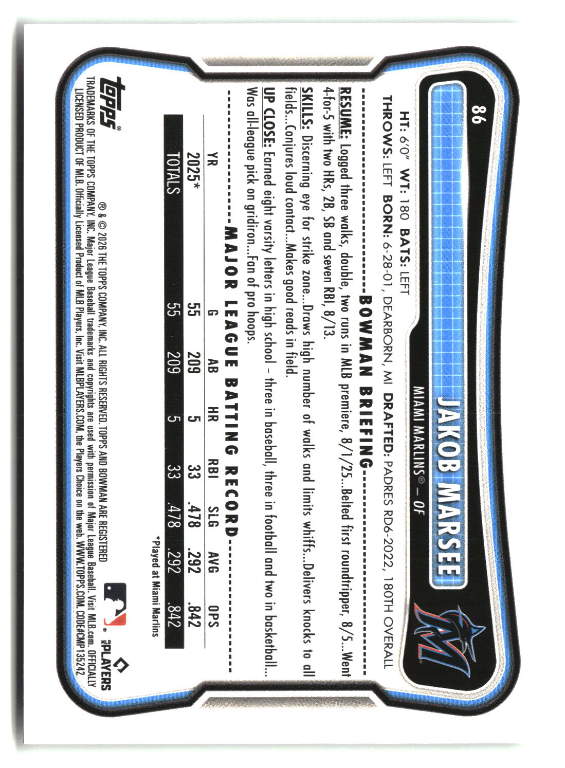 Jakob Marsee 2026 Bowman #86
