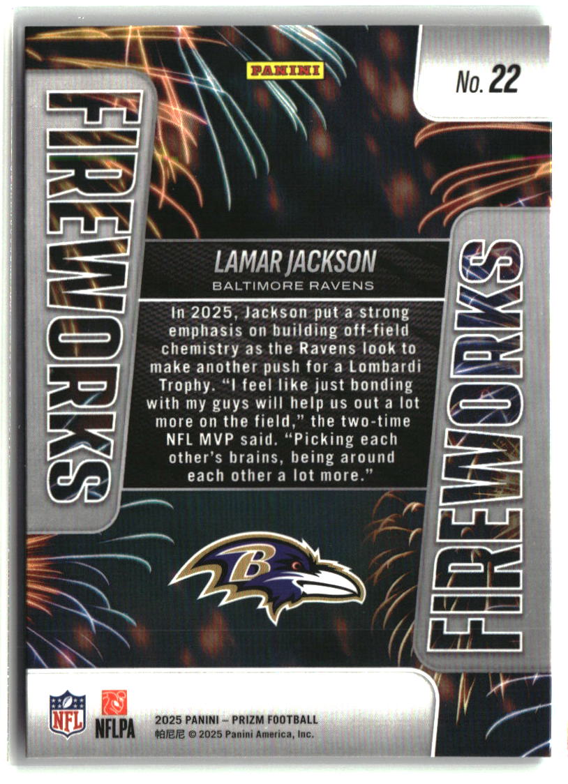 Lamar Jackson 2025 Panini Prizm Fireworks #22