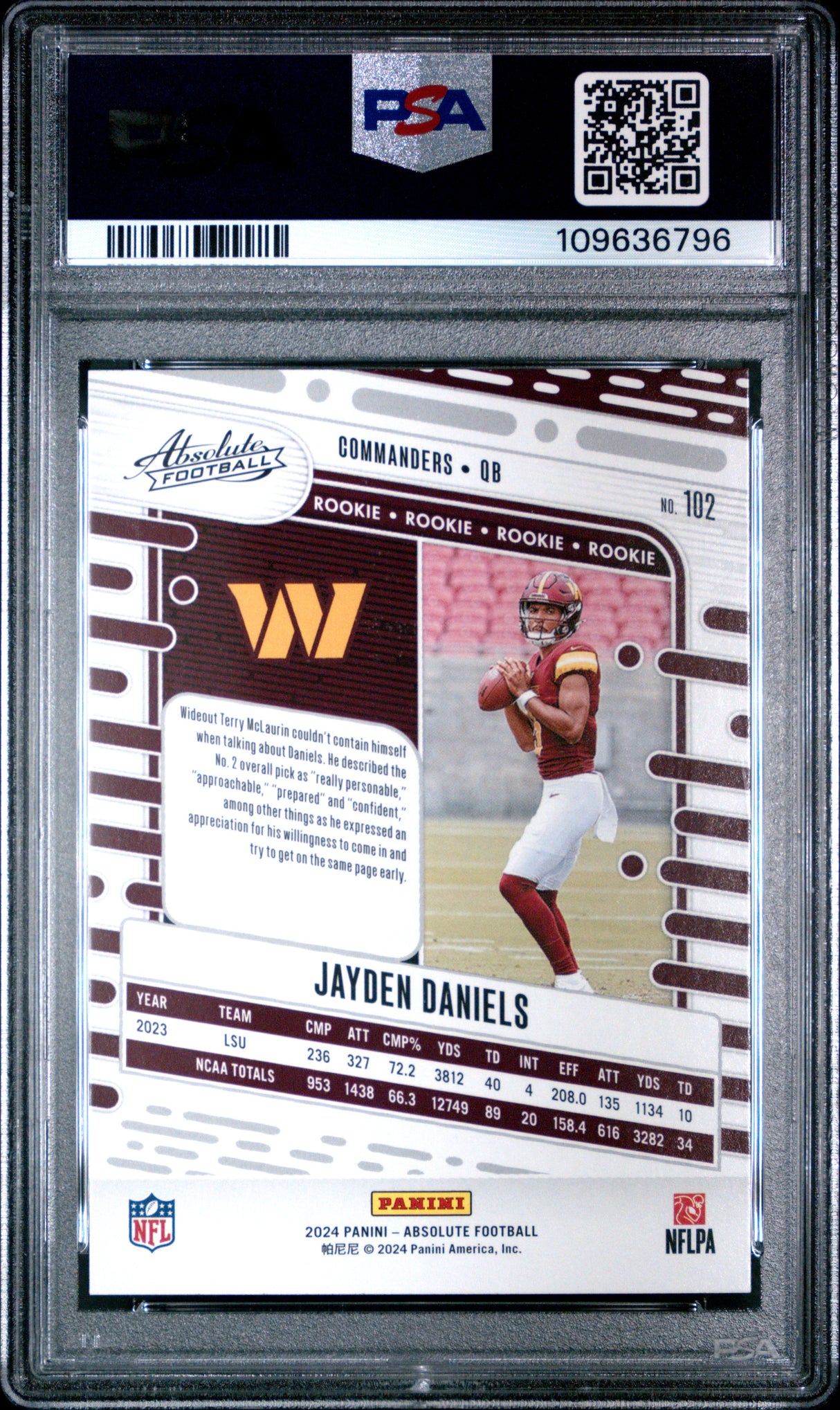Jayden Daniels 2024 Panini Absolute Blue #102 PSA 10