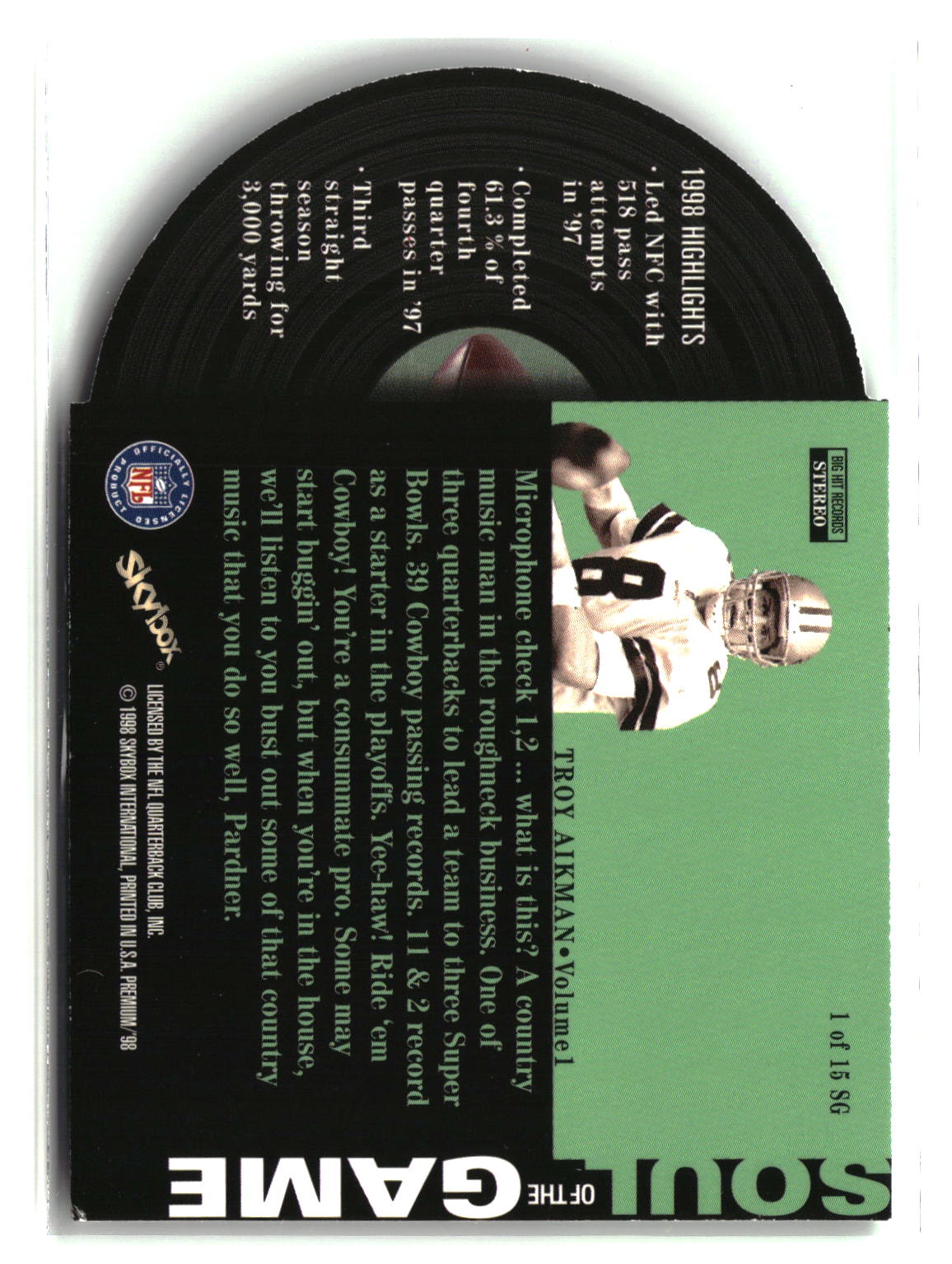 Troy Aikman 1998 SkyBox Premium Soul of the Game #1 SG