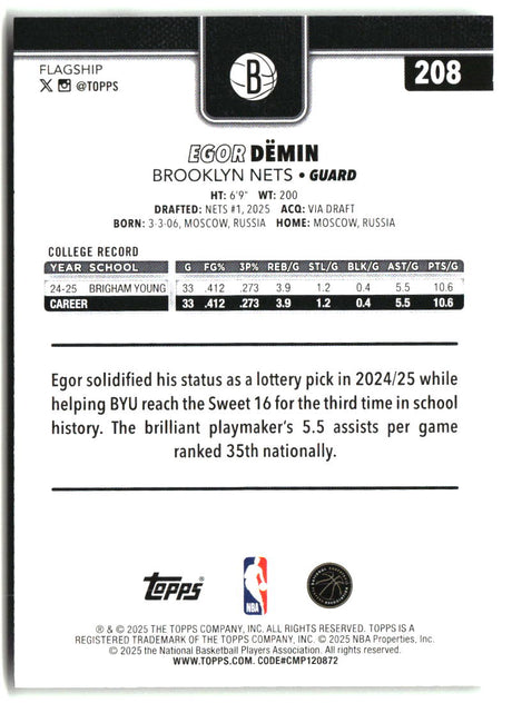 Egor D�min 2025-26 Topps #208