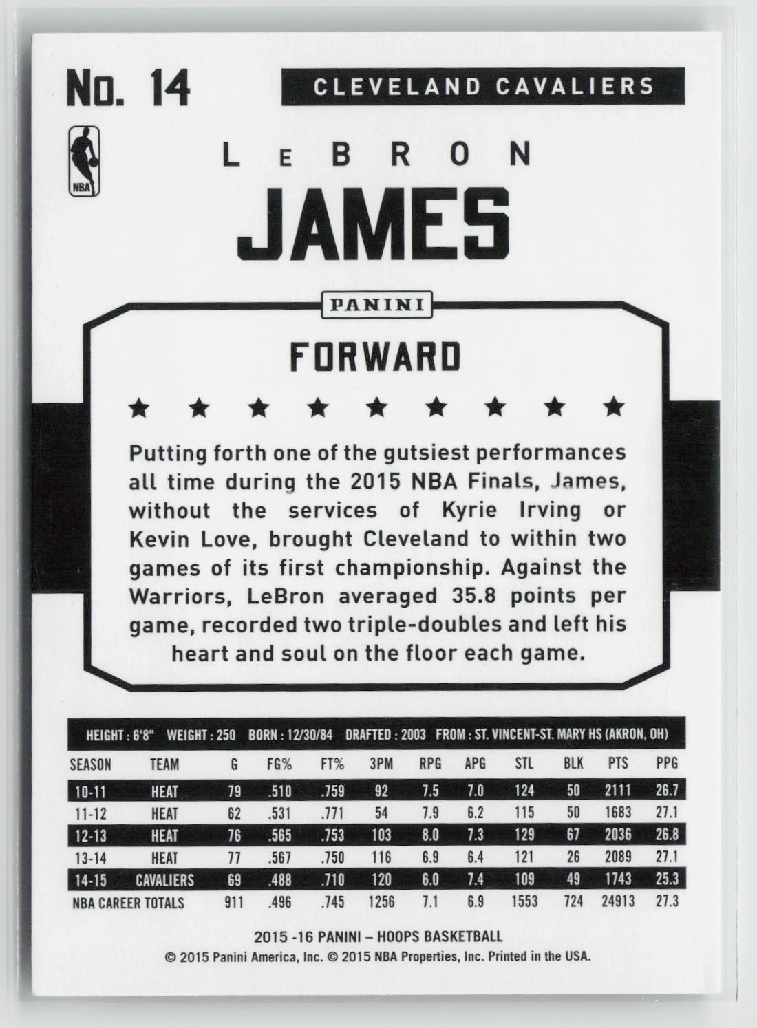 LeBron James 2015-16 Hoops #14