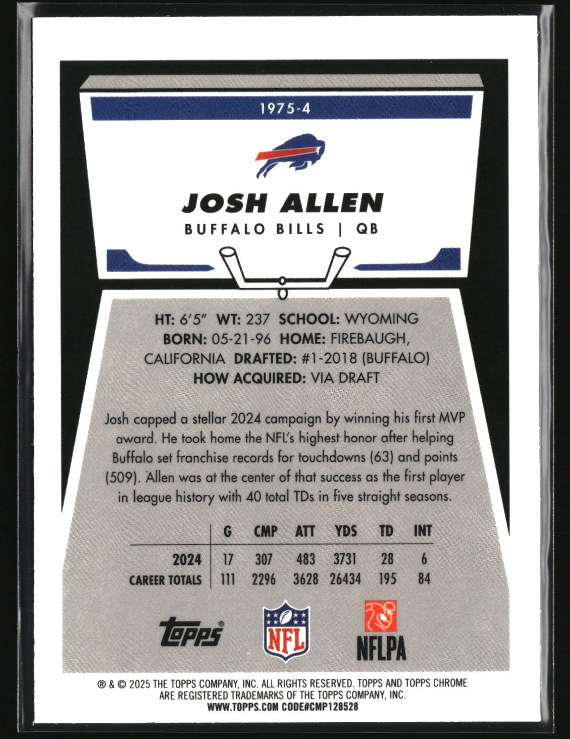 Josh Allen 2025 Topps Chrome 1975 Topps #1975-4