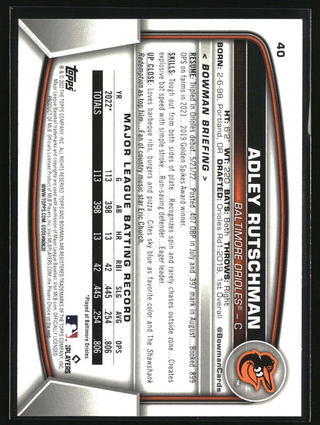Adley Rutschman 2023 Bowman Blue #40 #/150