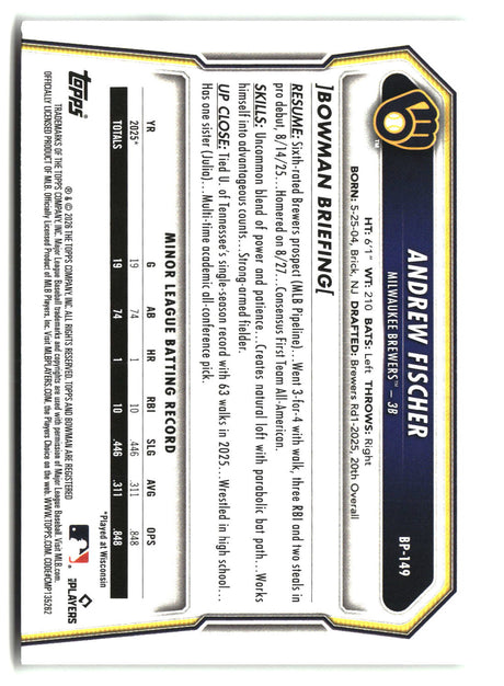 Andrew Fischer 2026 Bowman Prospects #BP-149