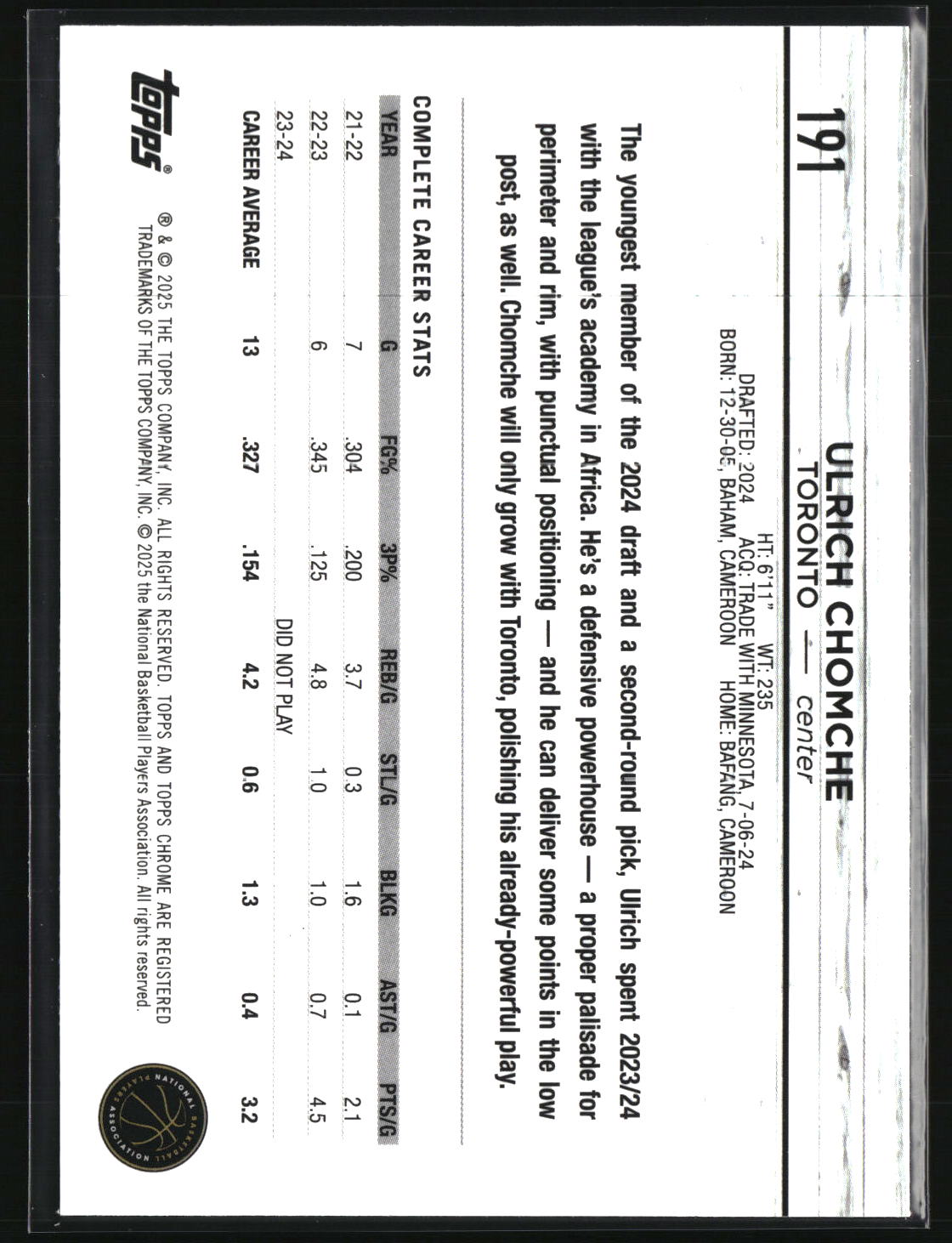Ulrich Chomche 2024-25 Topps Chrome #191
