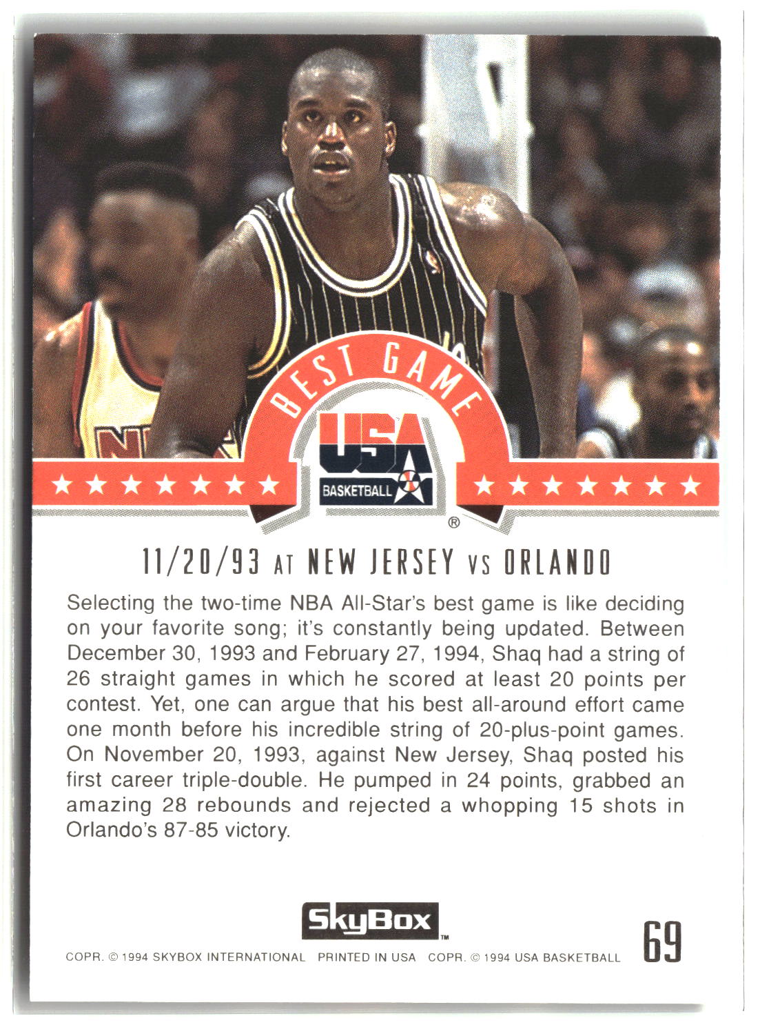 Shaquille O'Neal 1994 SkyBox USA #69
