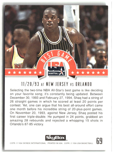 Shaquille O'Neal 1994 SkyBox USA #69