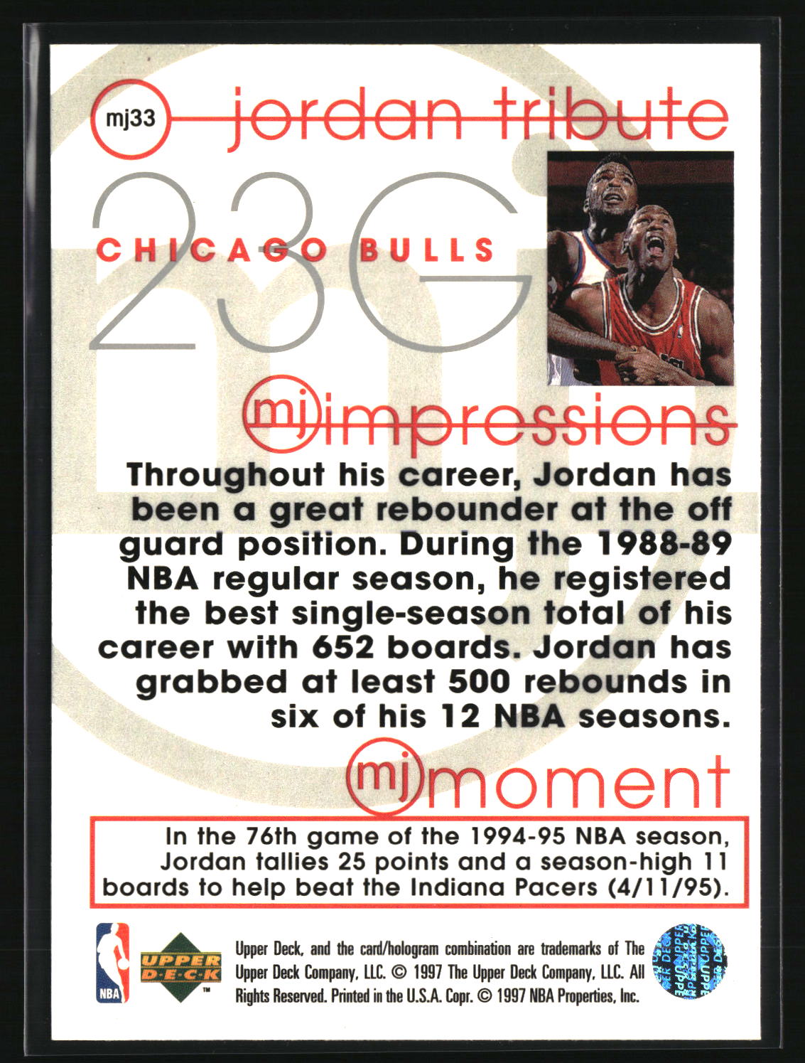 Michael Jordan 1997-98 Upper Deck Michael Jordan Tribute #MJ33