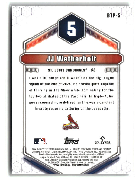 JJ Wetherholt 2026 Bowman Bowman Scouts' Top 100 #BTP-5