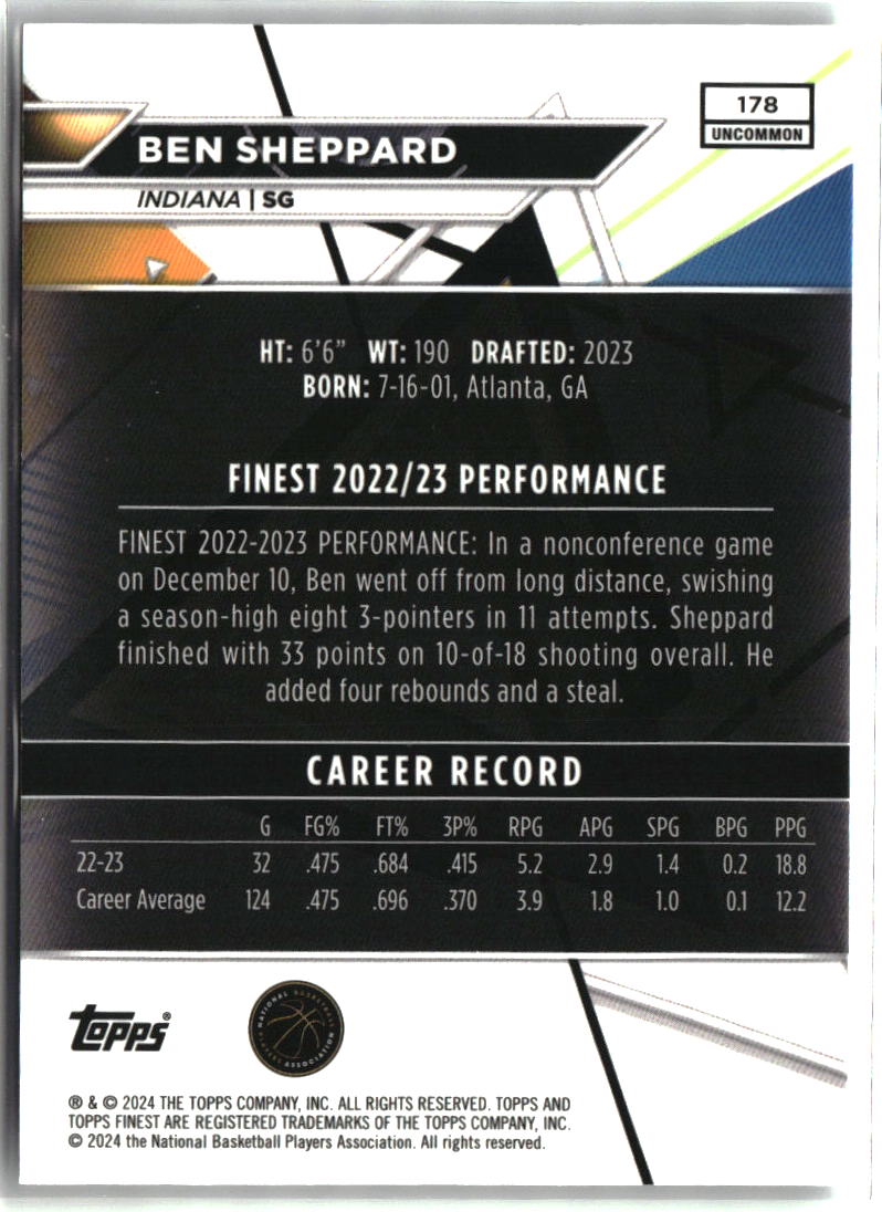 Ben Sheppard 2023-24 Finest Checkerboard Refractors #178