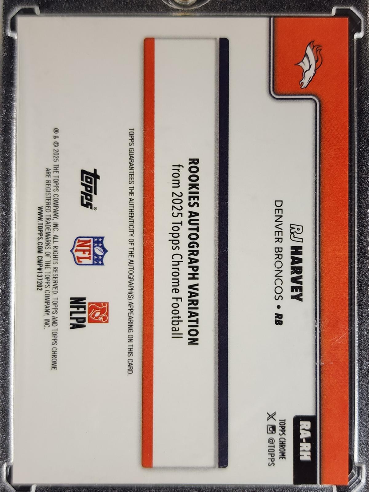 RJ Harvey 2025 Topps Chrome Rookie Autographs Orange Geometric Refractor #RA-RH