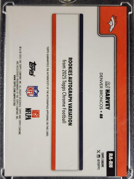 RJ Harvey 2025 Topps Chrome Rookie Autographs Orange Geometric Refractor #RA-RH