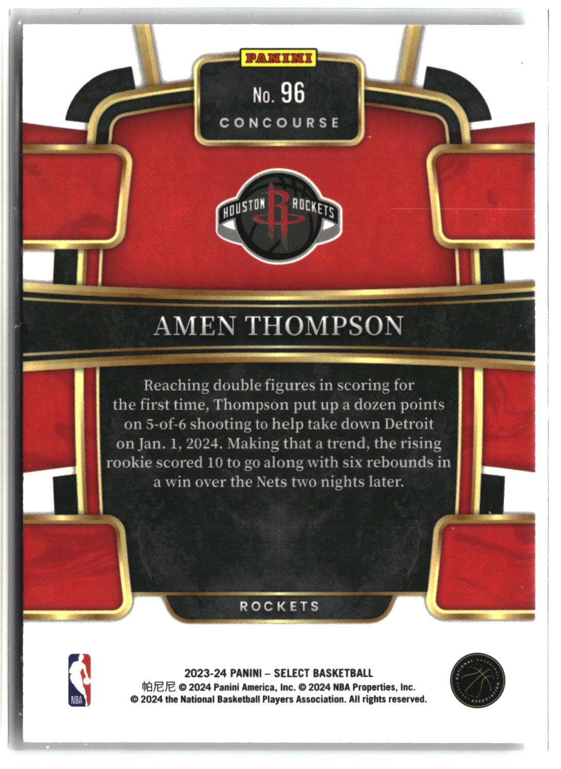 Amen Thompson 2023-24 Panini Select #96
