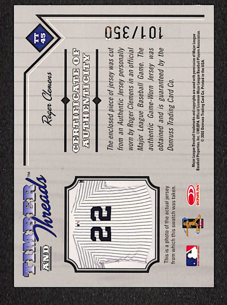 Roger Clemens 2003 Donruss Timber and Threads #TT-45 #/350