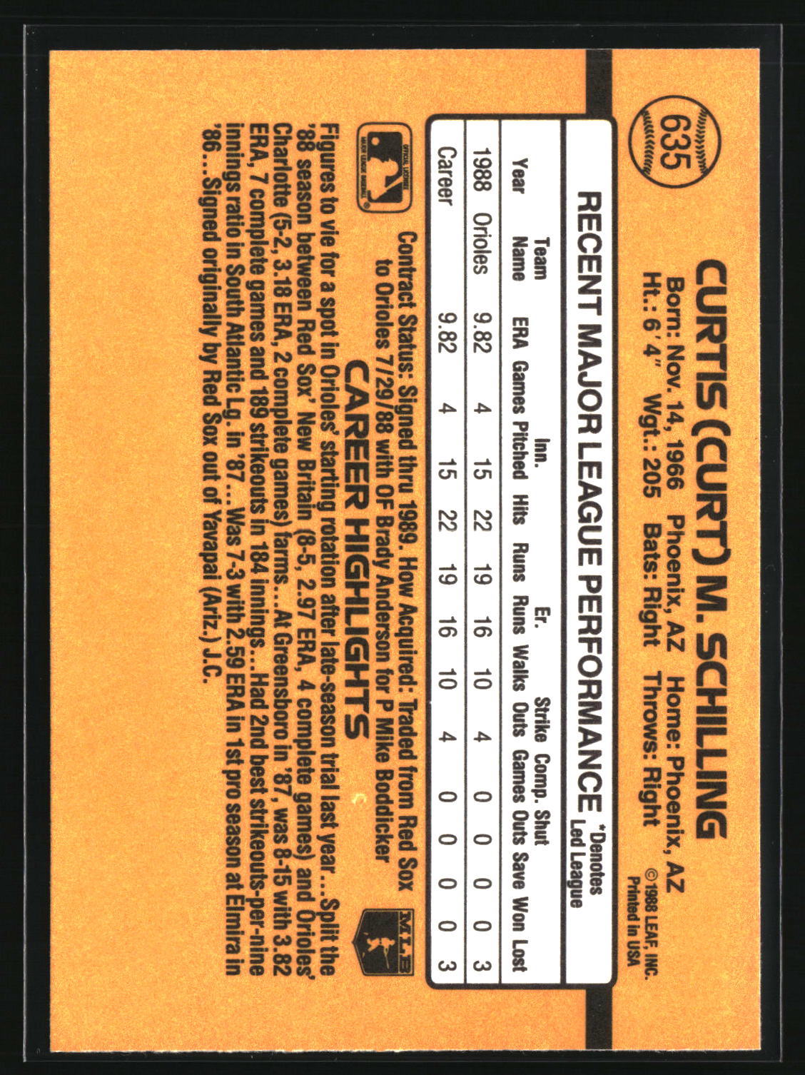 Curt Schilling 1989 Donruss #635