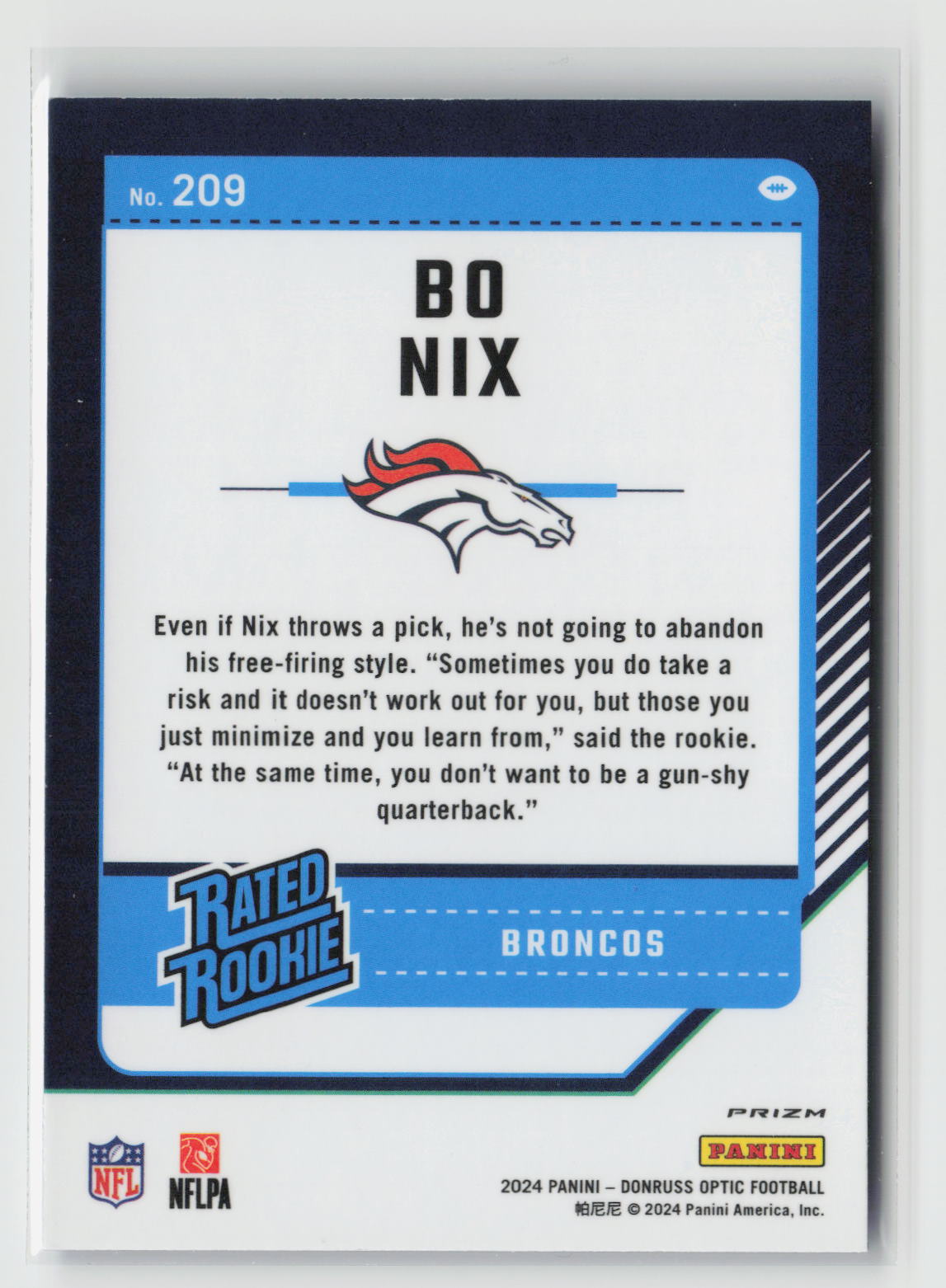 Bo Nix 2024 Donruss Optic Blue Hyper #209