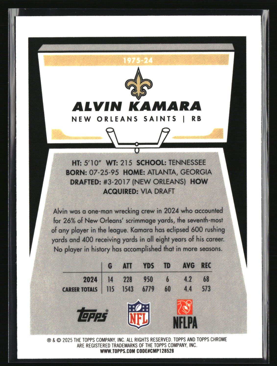 Alvin Kamara 2025 Topps Chrome 1975 Topps #1975-24