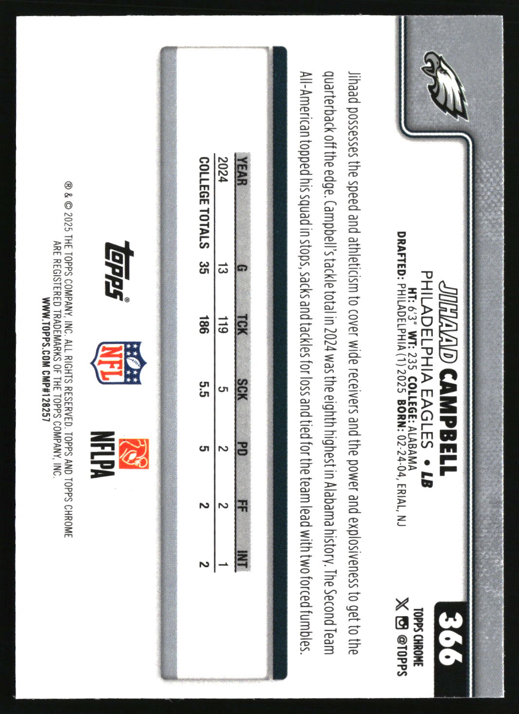 Jihaad Campbell 2025 Topps Chrome #366