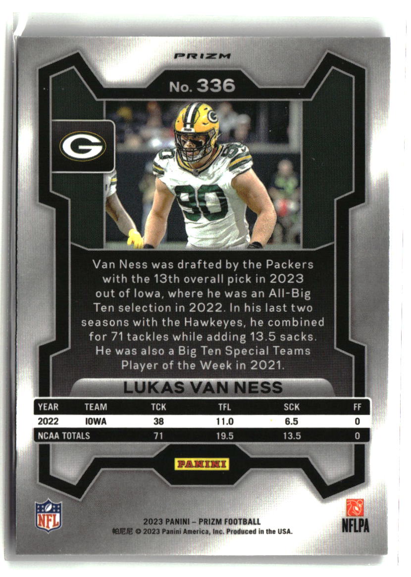 Lukas Van Ness 2023 Panini Prizm Purple Pulsar #336
