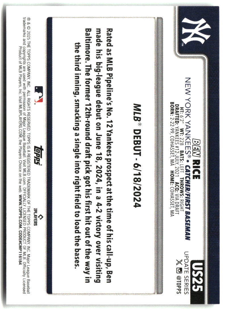 Ben Rice 2025 Topps Update #US25