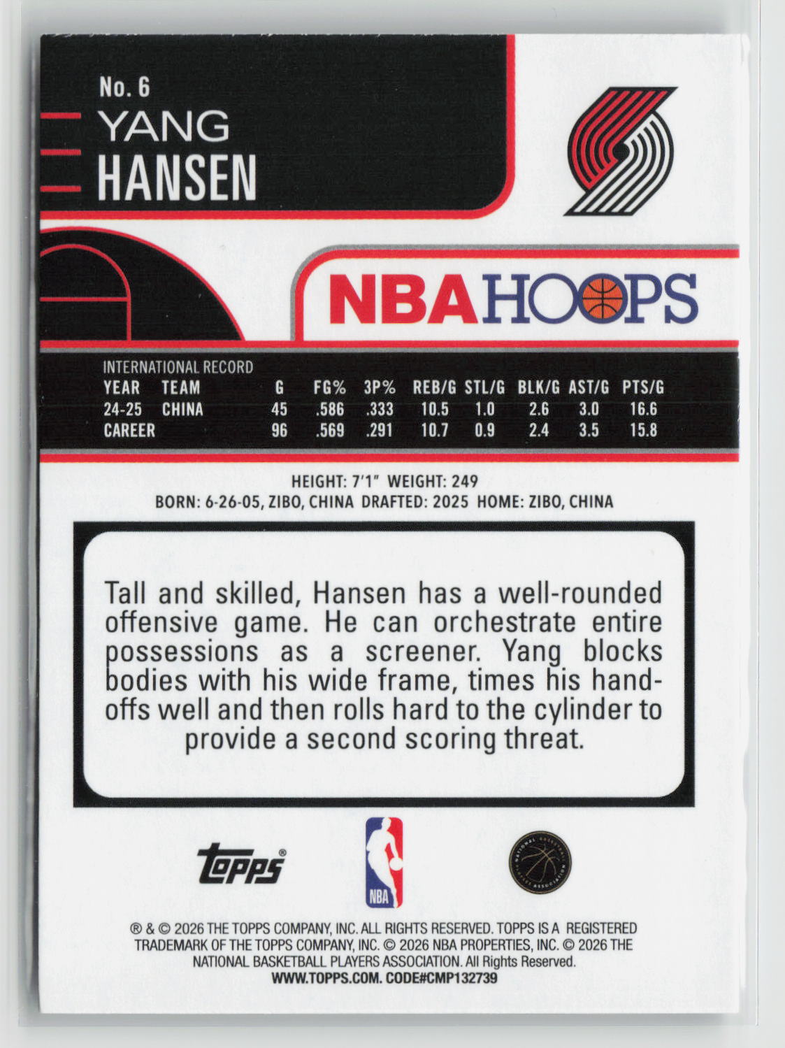 Yang Hansen 2025-26 Hoops #6