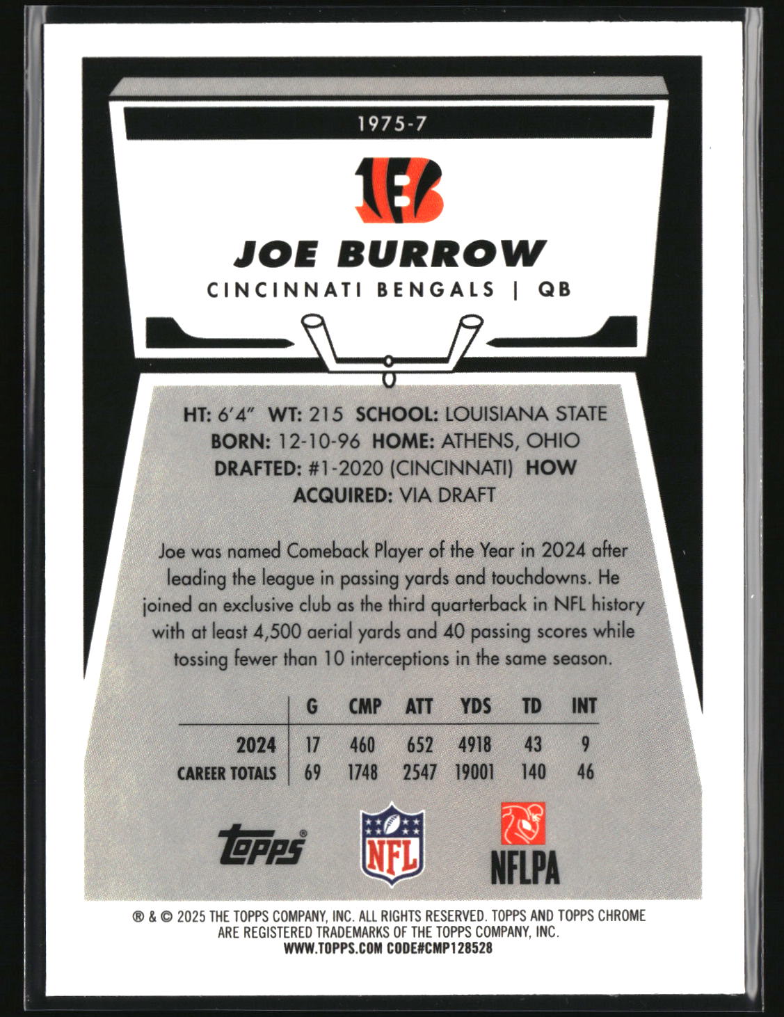 Joe Burrow 2025 Topps Chrome 1975 Topps #1975-7