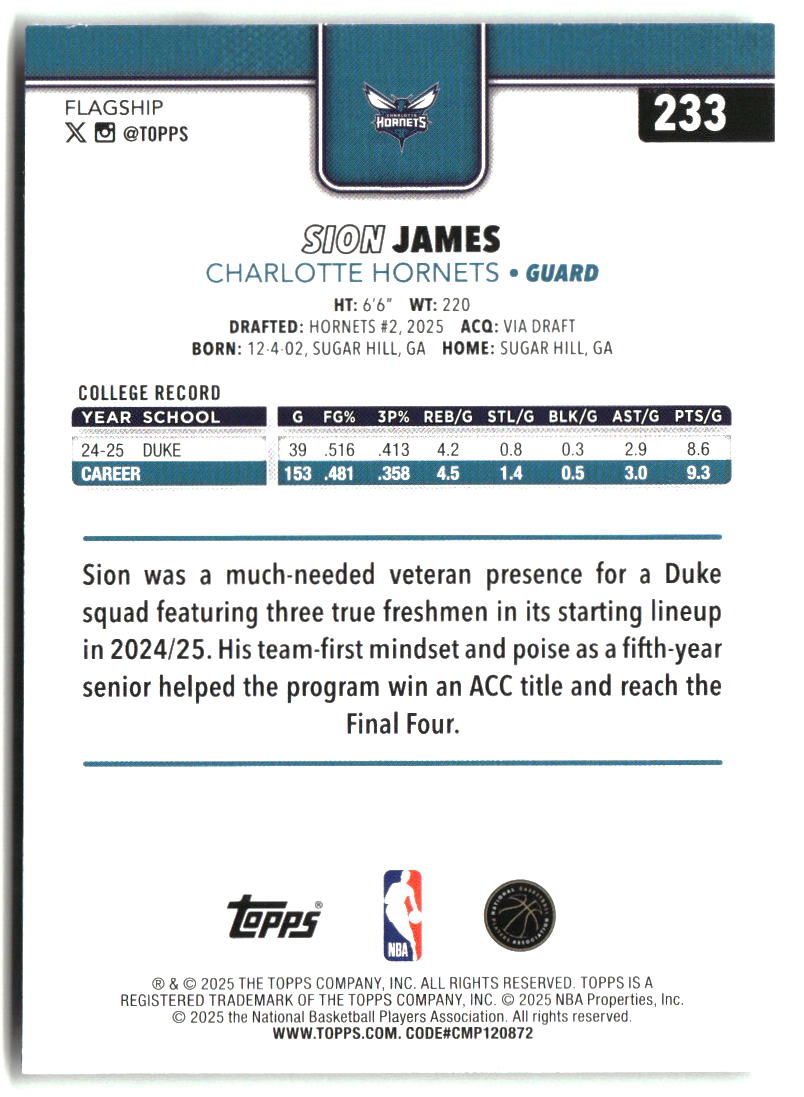 Sion James 2025-26 Topps #233