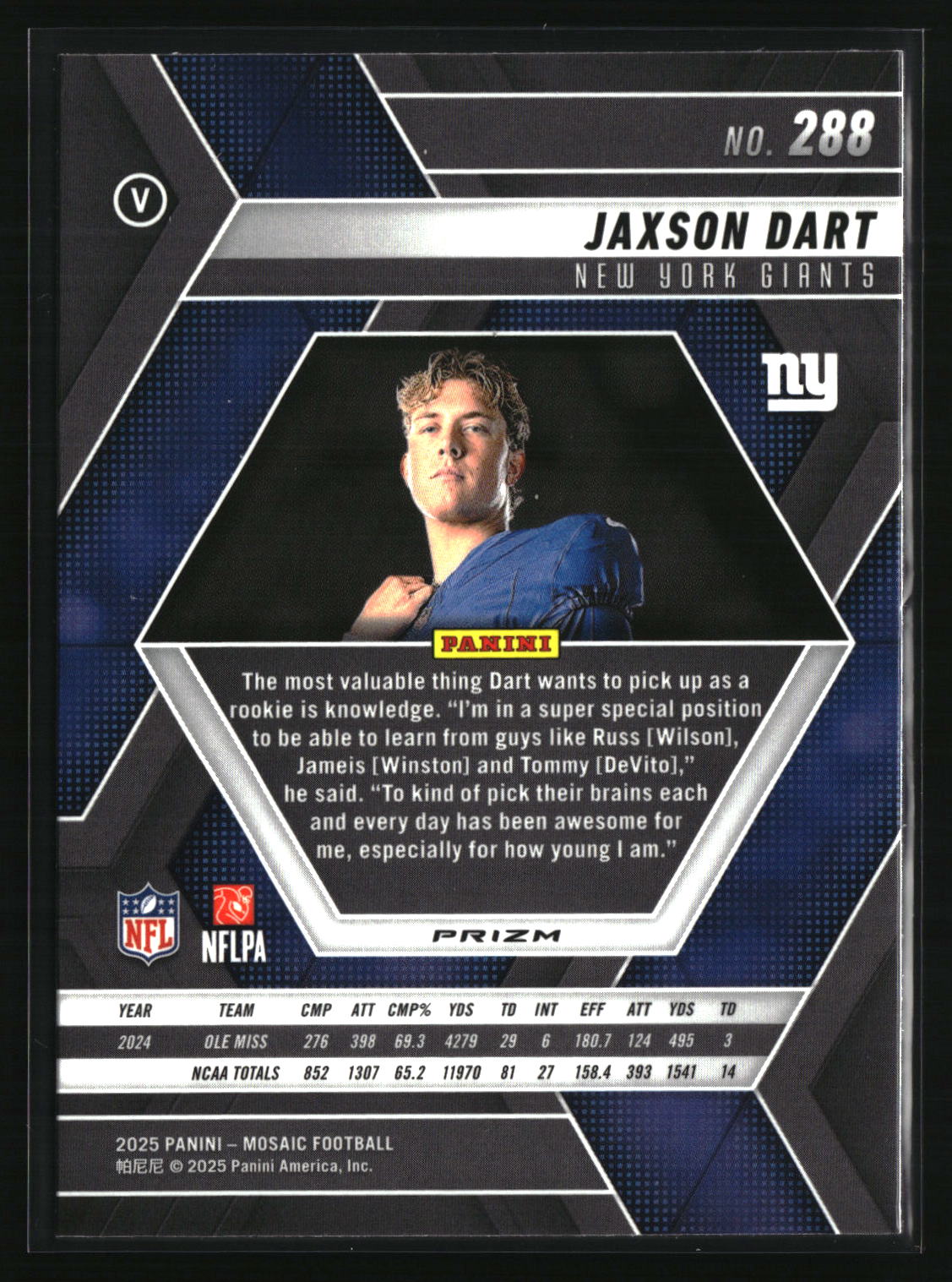 Jaxson Dart 2025 Panini Mosaic Mosaic Red #288