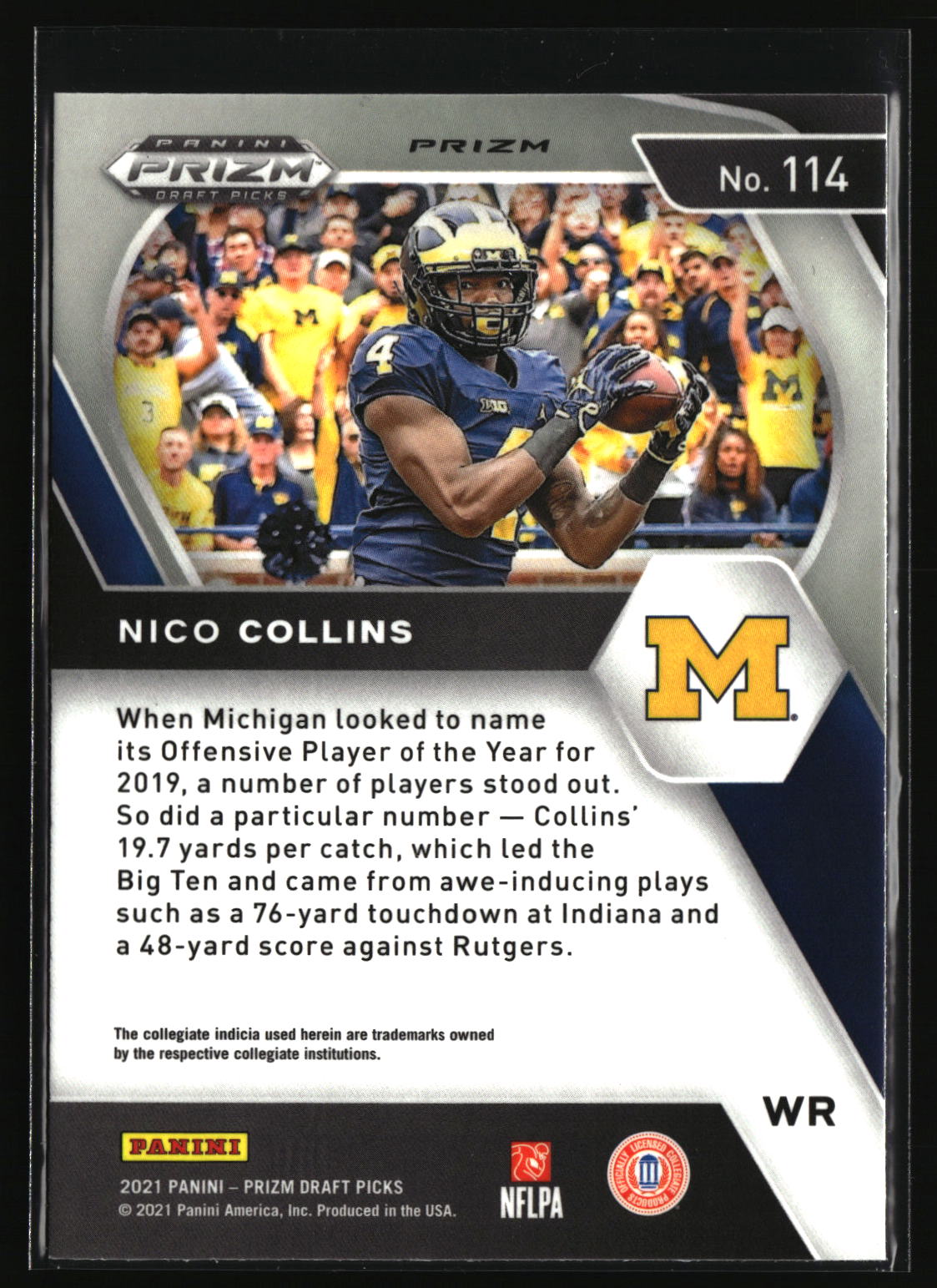 Nico Collins 2021 Panini Prizm Draft Picks Collegiate Orange Ice #114