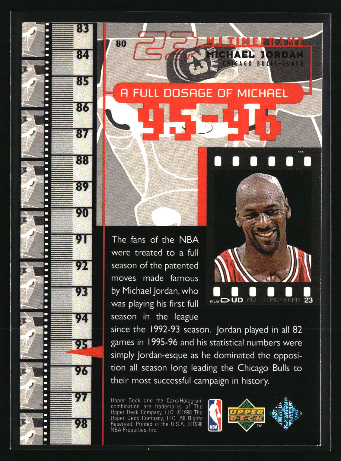 Michael Jordan 1998 Upper Deck Michael Jordan Living Legend #80