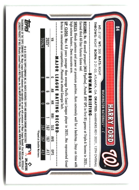 Harry Ford 2026 Bowman #84