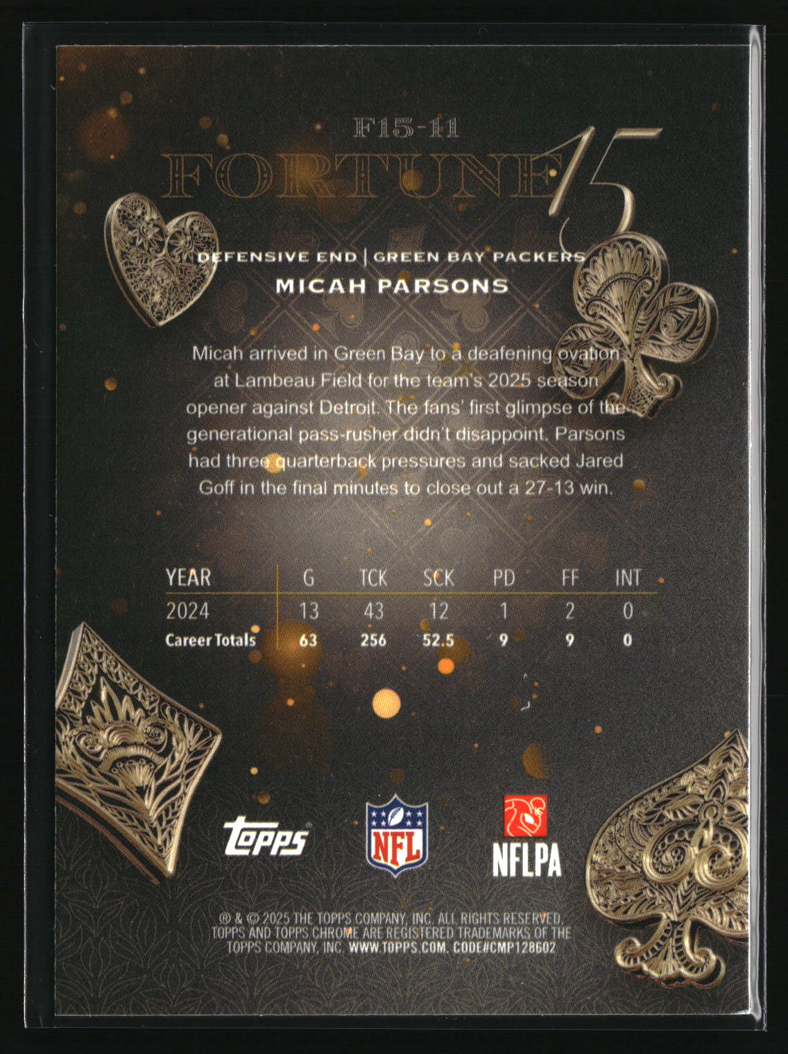 Micah Parsons 2025 Topps Chrome Fortune 15 #F15-11