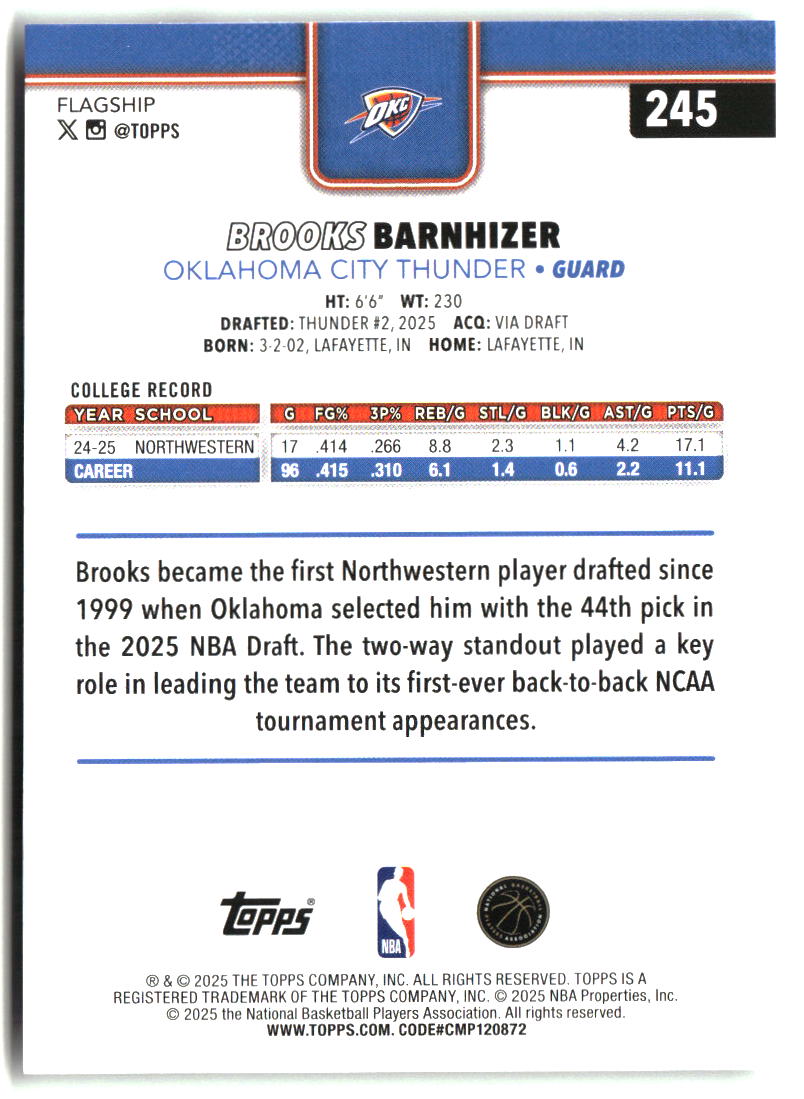 Brooks Barnhizer 2025-26 Topps #245