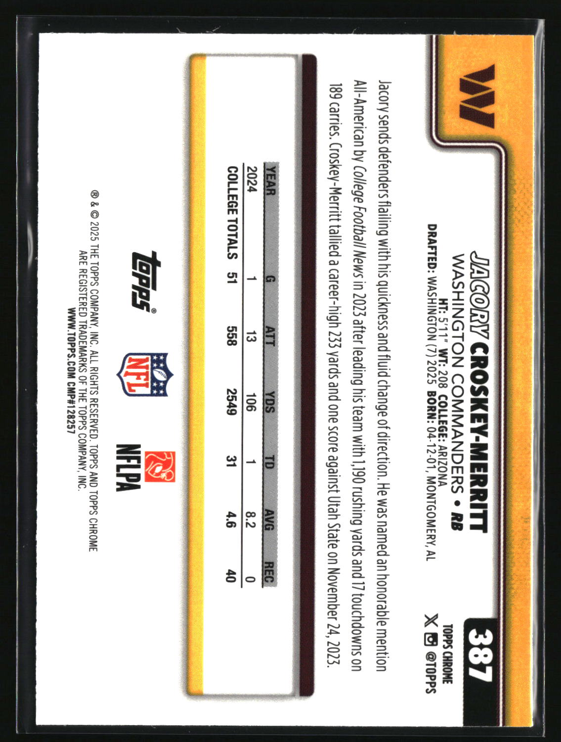 Jacory Croskey-Merritt 2025 Topps Chrome #387