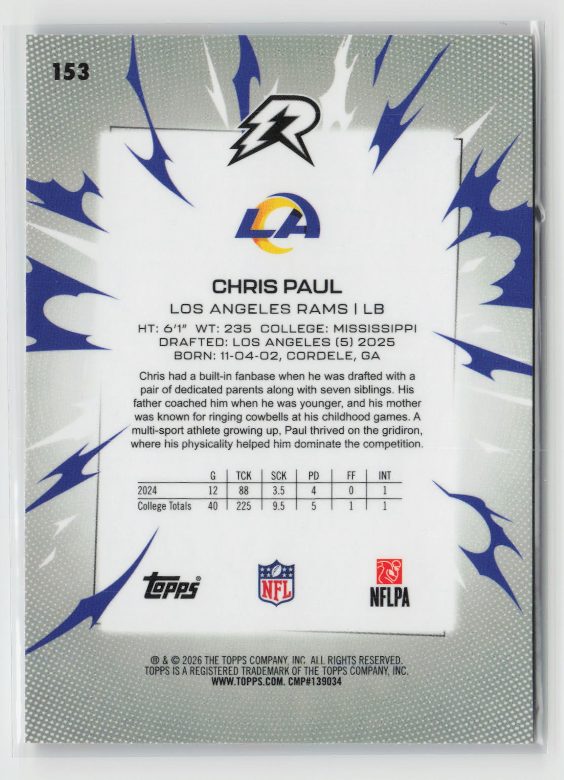 Chris Paul Jr. 2025 Topps Resurgence Sky Blue & Pink Shock Refractor #153